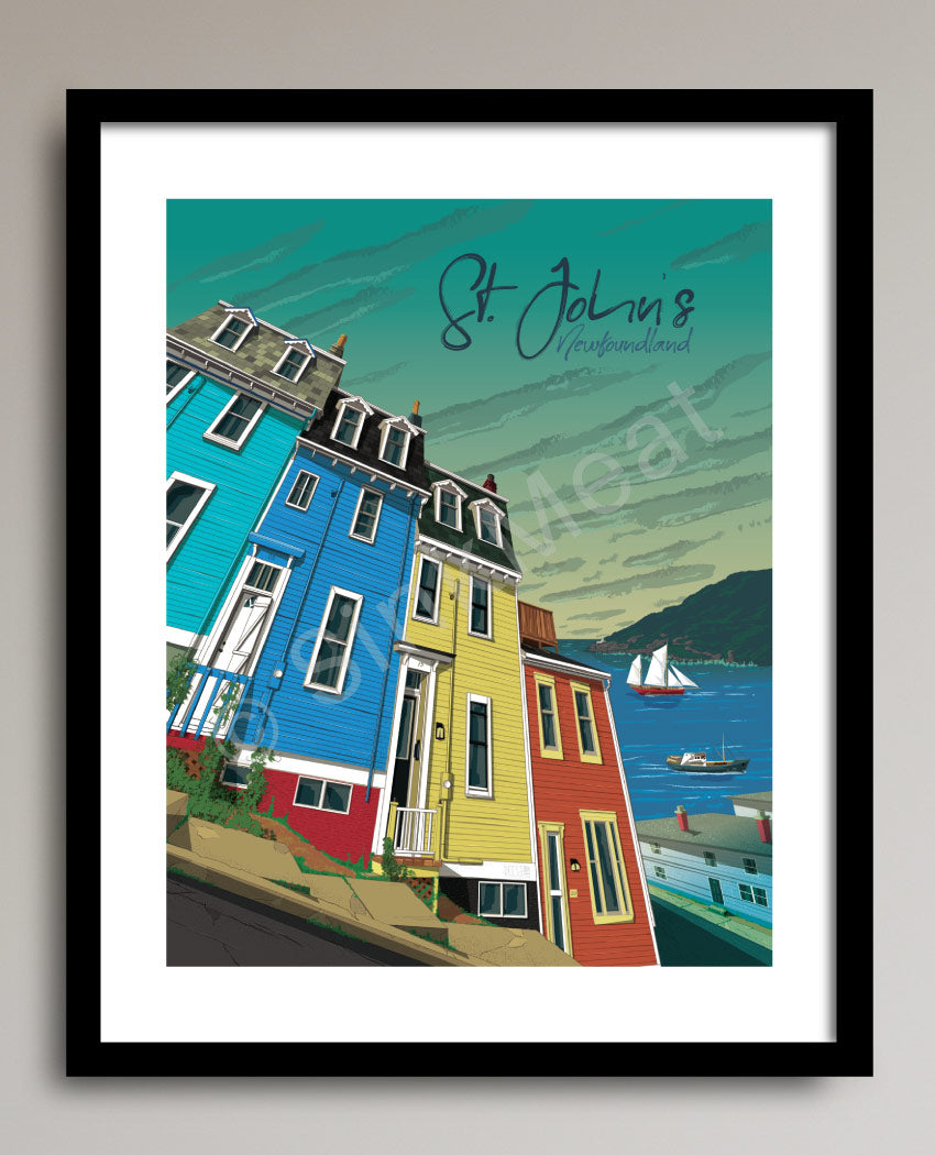 Colorful Downtown St John, Newfoundland Canada-KoKing FORT-k85-Home Decor Holiday Artwork Texture Painting Dining on sale Wall Art